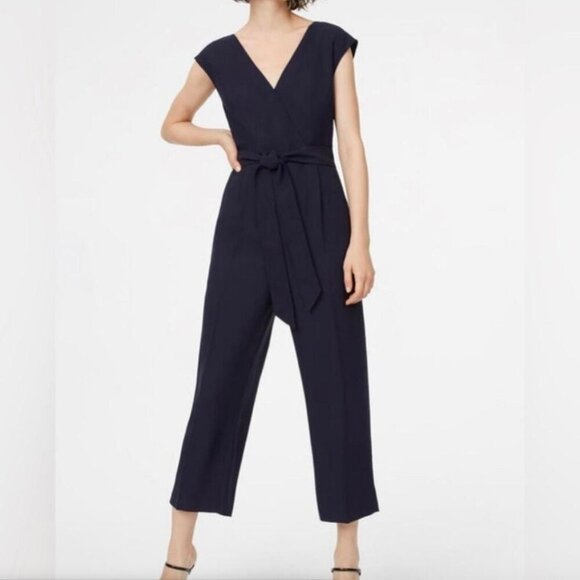 Club Monaco Navy Belted V Neck Pleated Cropped Wide Leg Lorenny Jumpsuit - Picture 1 of 6